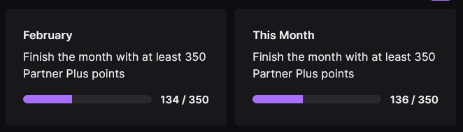 TWO MONTHS DOWN!!! If I can keep up this pace and get 100 points in April I will unlock a bigger revenue split on Twitch!