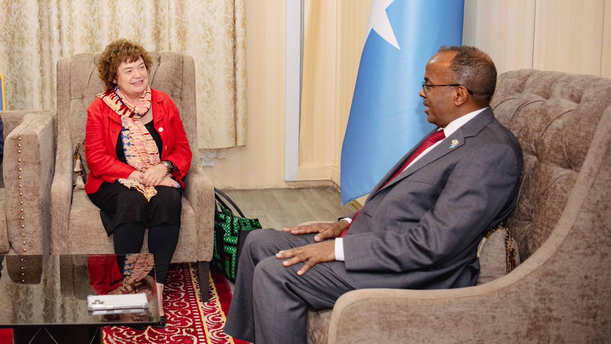 UNSomalia's tweet photo. As part of #UN's engagement with #Somali officials, @UN's @CatrionaLaing1 met in #Mogadishu with the Acting Foreign Minister, @AliOmarMP; discussed Somalia’s state-building priorities, including the constitutional review process. https://t.co/5xq9VS9A8W