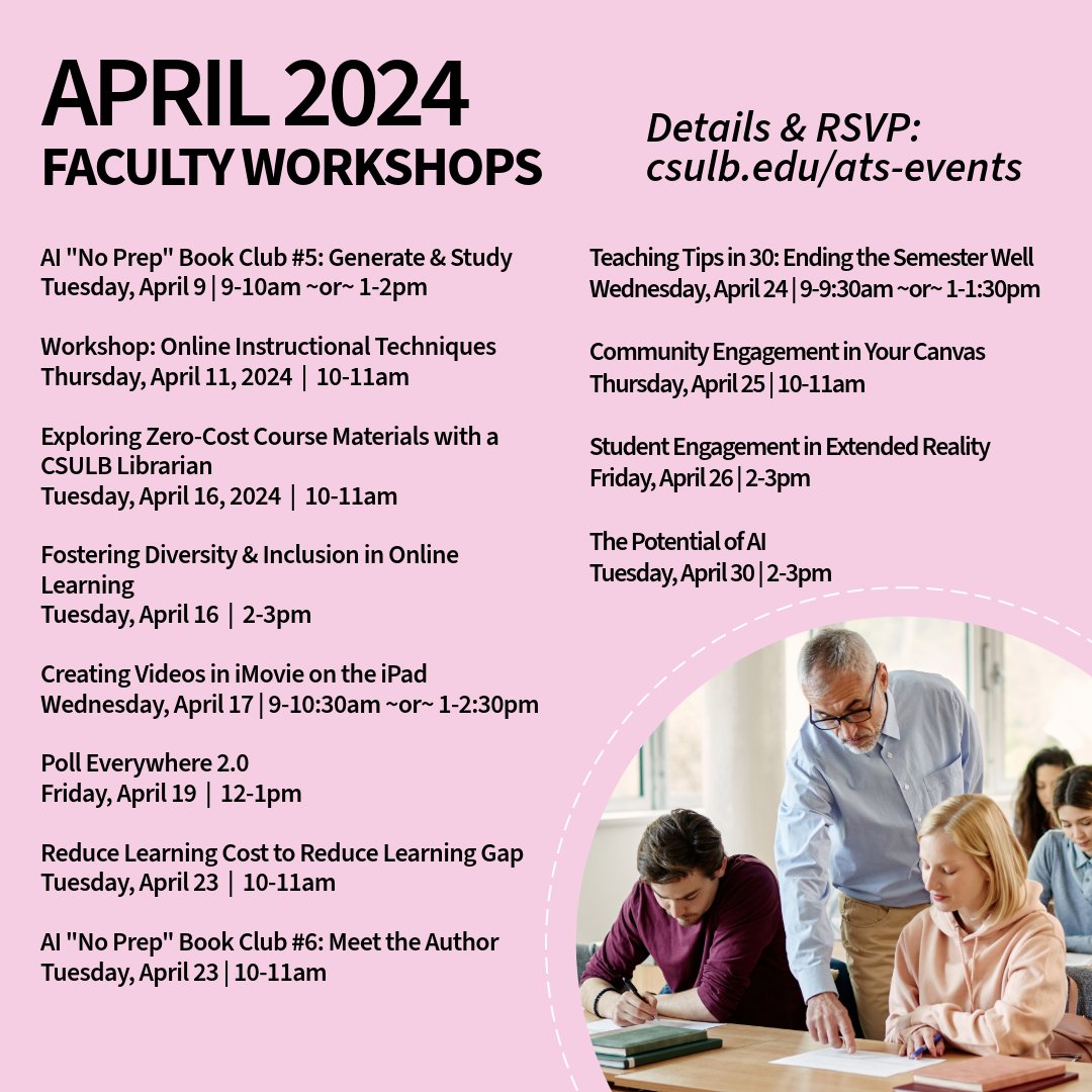 CSULBATS's tweet image. Check out the April workshops coming up!
RSVP at: csulb.edu/ats-events
#csulb #csulbats