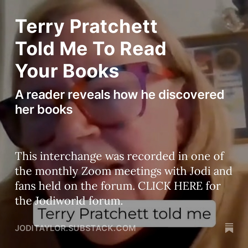 This is a lovely moment when a reader tells Jodi that the late Sir Terry Pratchett recommended her book. Recorded as part of the monthly Readalong With Jodi Zoom chat with #Jodiworld. ow.ly/8tLR50R3S59