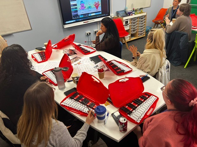 Super 'hands  on' practical music teaching training session today with @EborAcademy's music maestro <a href="/leej_1981/">Lee Spink</a>! 🎶 Lots of helpful tips to take away...