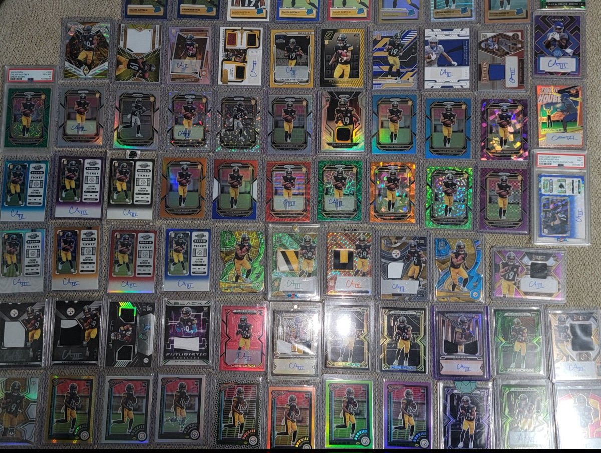 SlobbyH's tweet image. HUGE Calvin Austin III collection for sale! Mostly all numbered (many low #), color, autos, patches, variations and few graded! Worked on it all last spring/summer, but time to start a different hunt! 110 cards in total!

Asking $800 OBO

RTs and/or tags appreciated!
