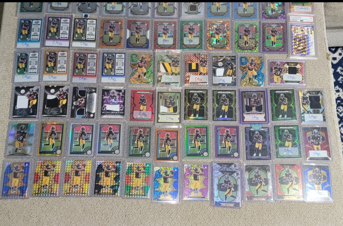 SlobbyH's tweet image. HUGE Calvin Austin III collection for sale! Mostly all numbered (many low #), color, autos, patches, variations and few graded! Worked on it all last spring/summer, but time to start a different hunt! 110 cards in total!

Asking $800 OBO

RTs and/or tags appreciated!