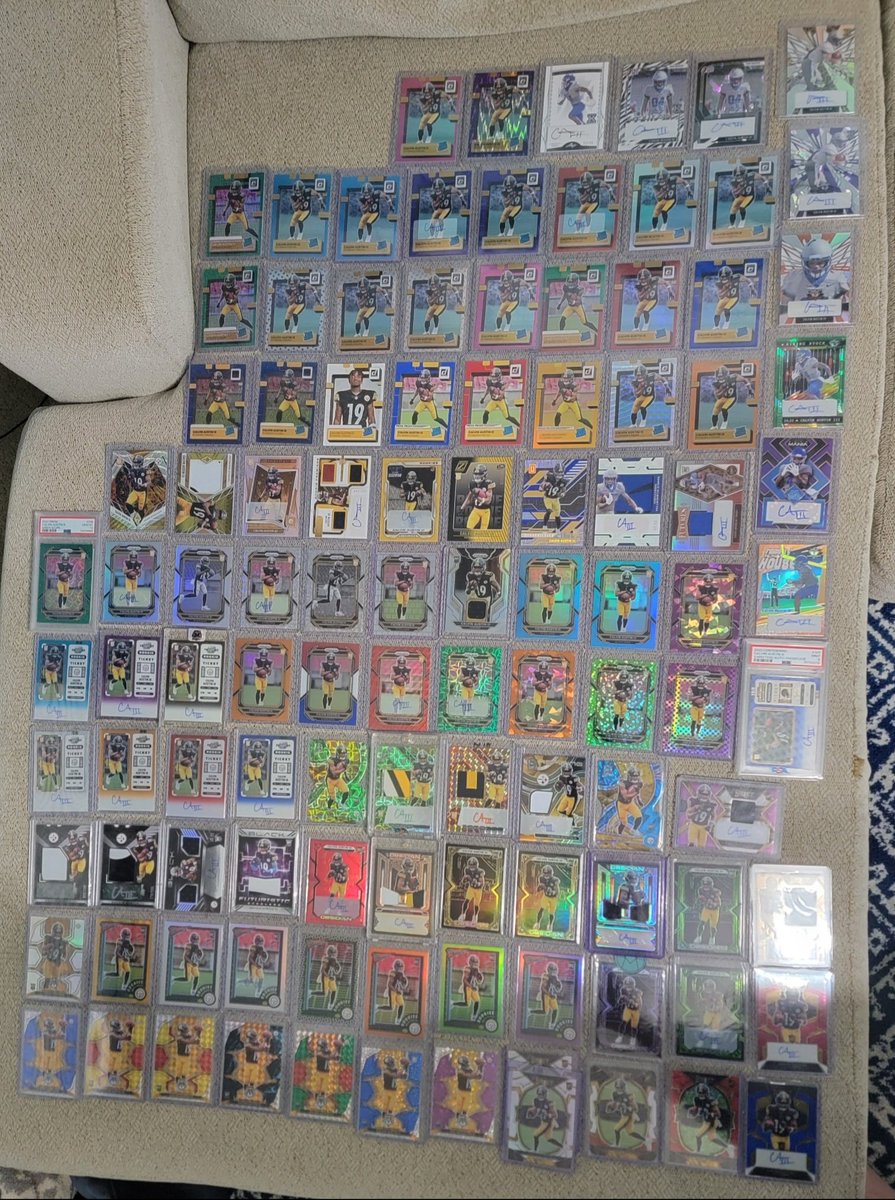 SlobbyH's tweet image. HUGE Calvin Austin III collection for sale! Mostly all numbered (many low #), color, autos, patches, variations and few graded! Worked on it all last spring/summer, but time to start a different hunt! 110 cards in total!

Asking $800 OBO

RTs and/or tags appreciated!