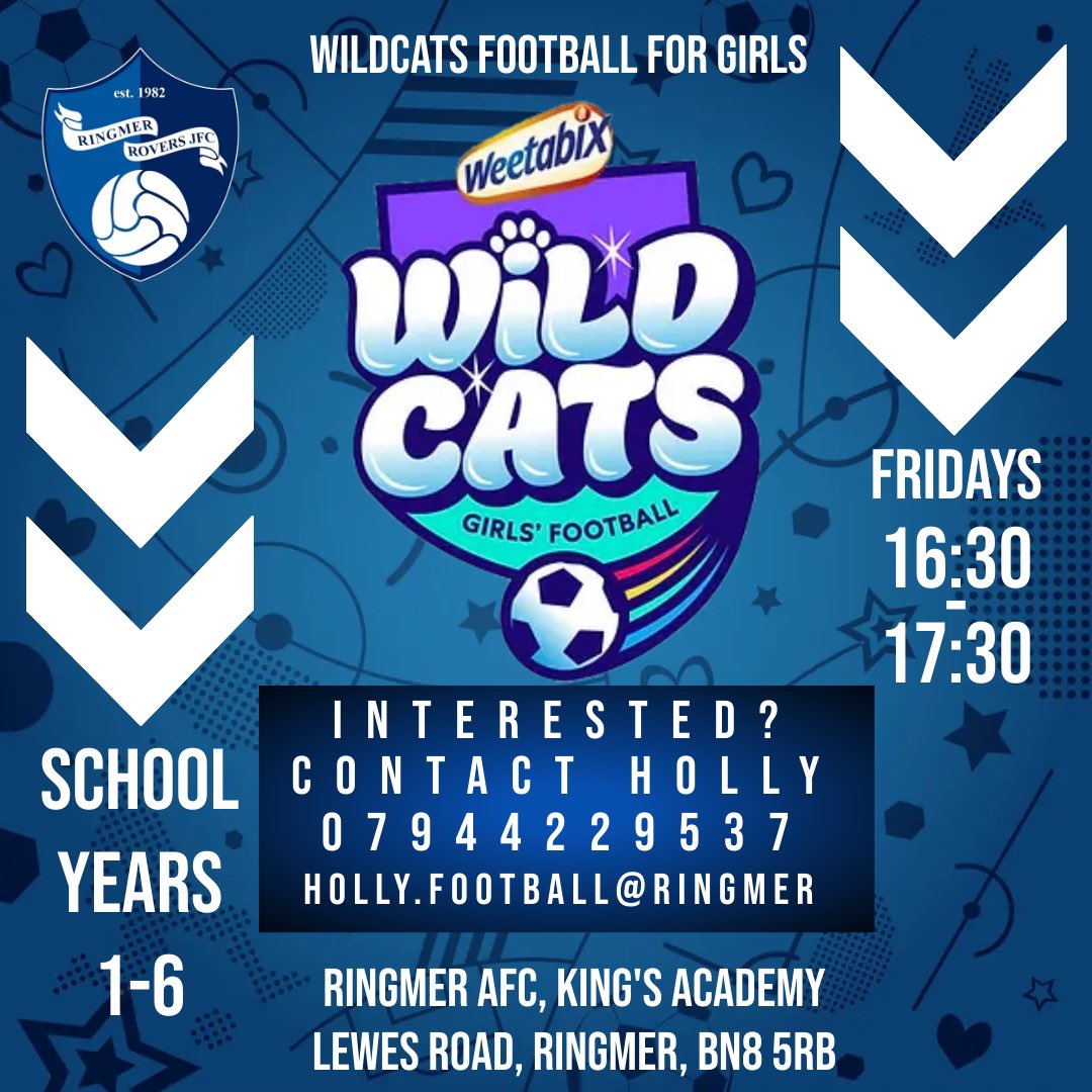 We are very excited to announce we have now expanded and can now provide football for girls aged 11-13 in years 7 &amp; 8 🙌🏻
We also provide football for girls in years 1-6 on the 3G at Ringmer AFC 💙
If you’re interested contact us today
We return after the Easter break