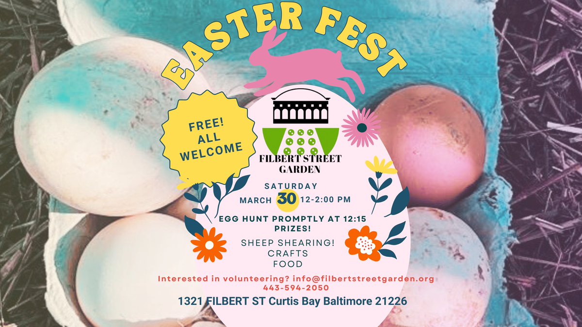 Join us at #filbertstreetgarden on Saturday March 30 for Easter Fest, from 12-2pm! Free and all welcome! The #egghunt—with prizes—will start at 12:15 promptly. Crafts, food, #sheepshearing, and garden tours! 🐏🐑🌷🪺#communitygarden #farmanimals