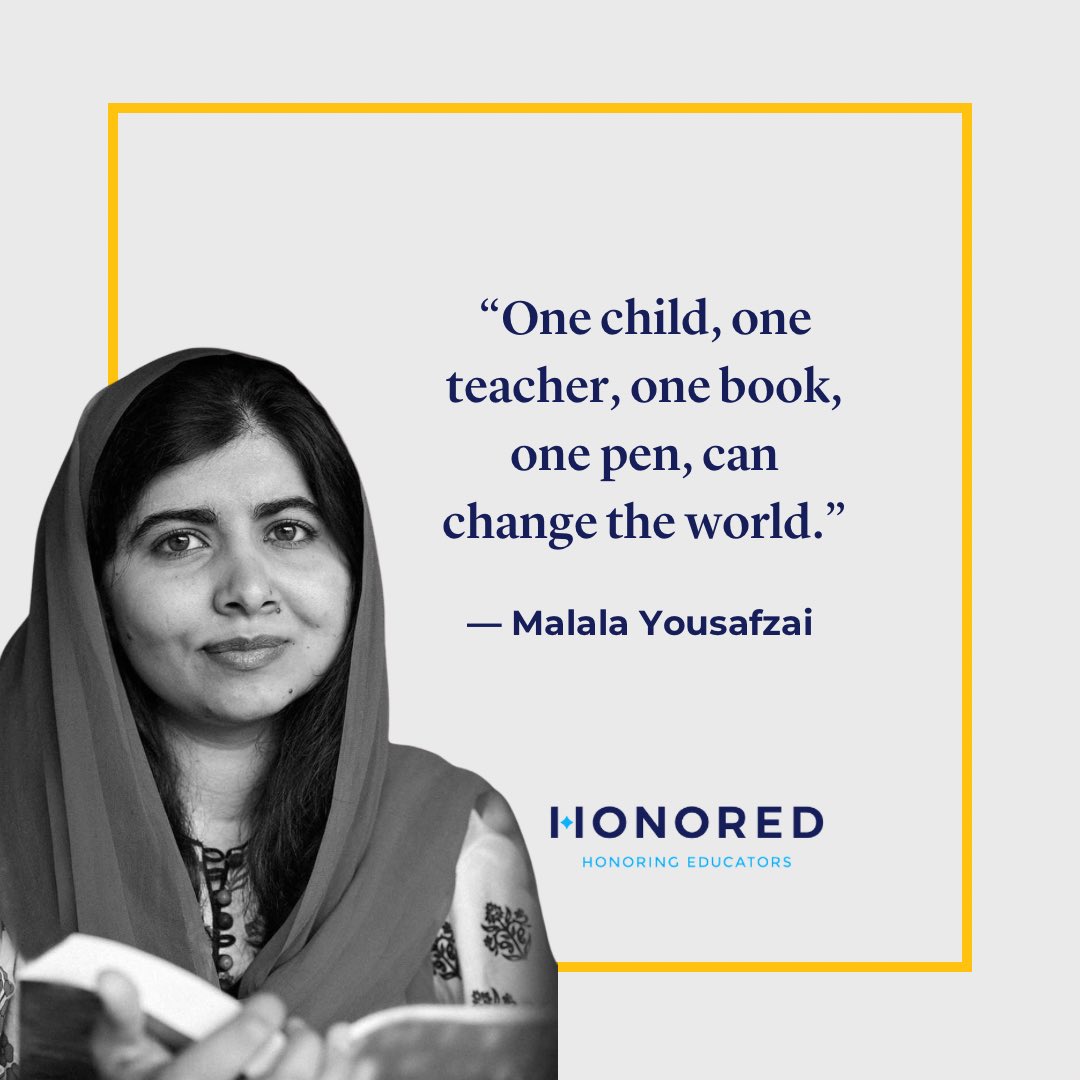 Here’s to our educators that empower students to change the world! 🌎 Malala’s words highlight the transformative impact of education. Visit Honored.org to learn more about how you can support your teachers today! 💙 #HonorTeachers #DoTheHonors #MalalaYousafzai #Edu