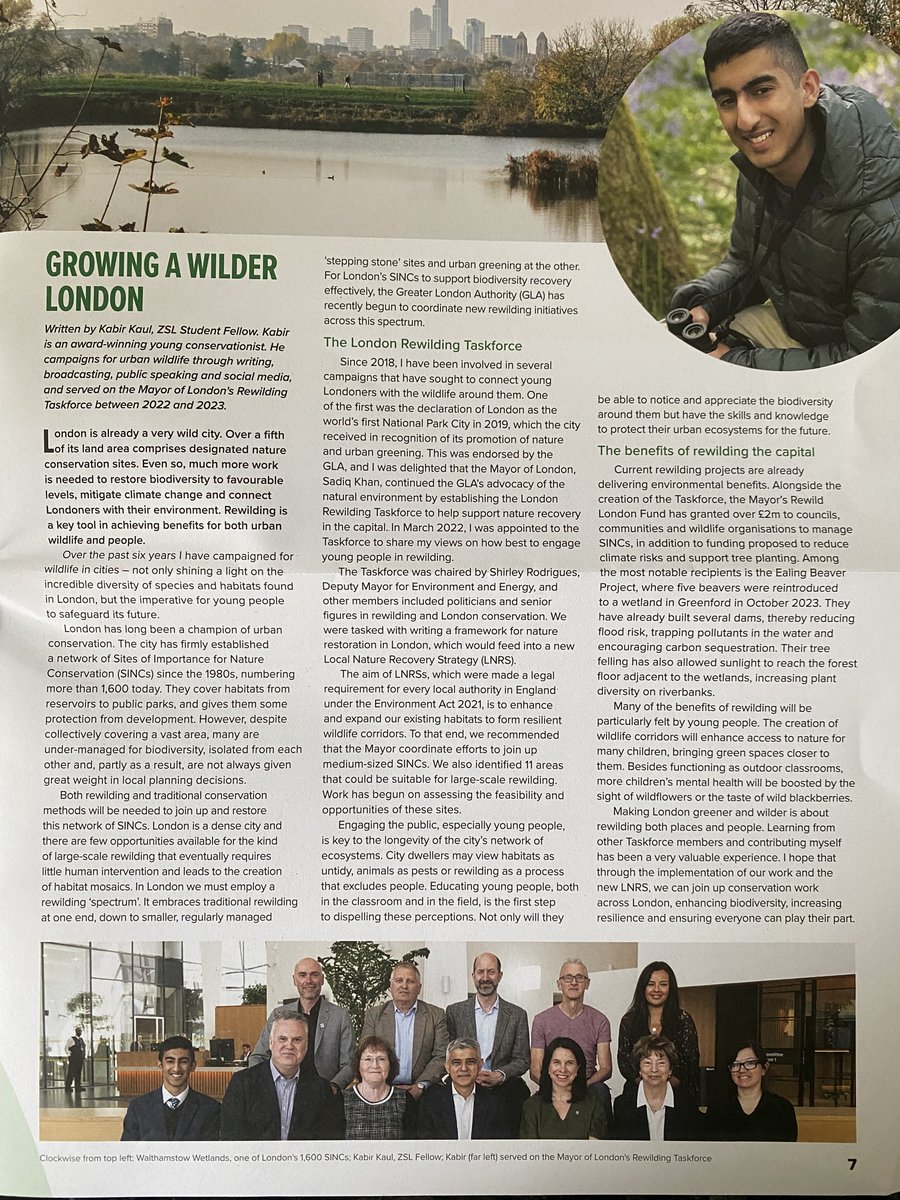 I'm delighted to have written an article in the @OfficialZSL Fellows' newspaper, the Zoologist. Here I write about recent rewilding efforts in London, and my involvement with the London Rewilding Taskforce.