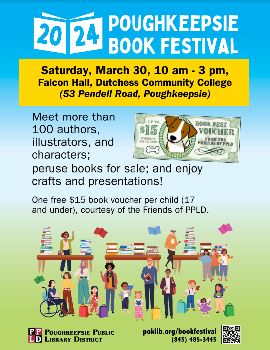 So looking forward to the Poughkeepsie Book Festival this Saturday! I'll be joining over 100 other authors. And kids get a $15 voucher to buy books! Hope to see you there!