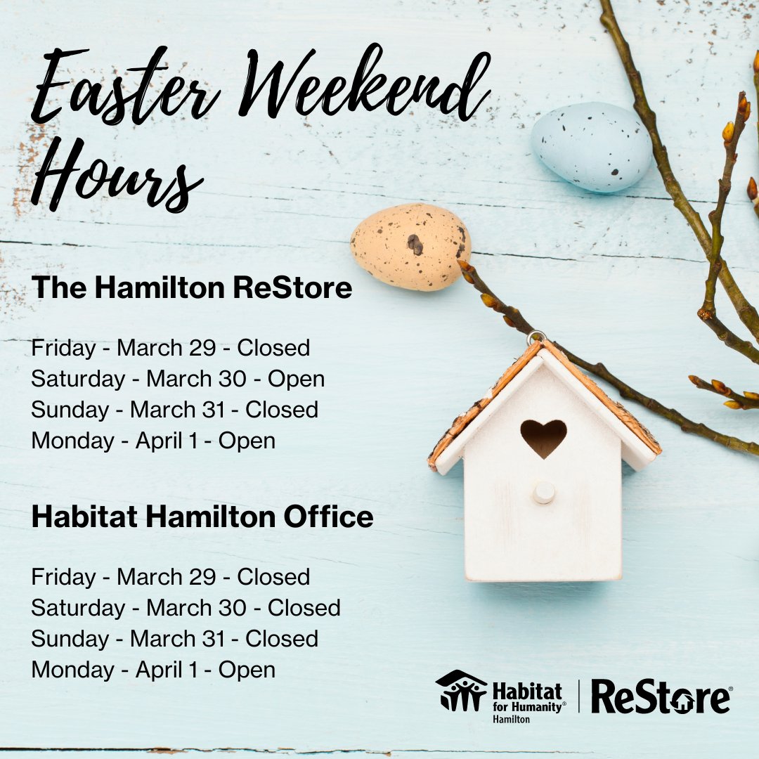 🐰🌼 Hoppy Easter, friends! 🌼🐰 Just a quick heads up: our ReStore will be closed this Good Friday to celebrate the holiday 🐣 But don't worry, we'll be back open on Saturday, ready to help you find the perfect treasures for your home projects! 🏡✨