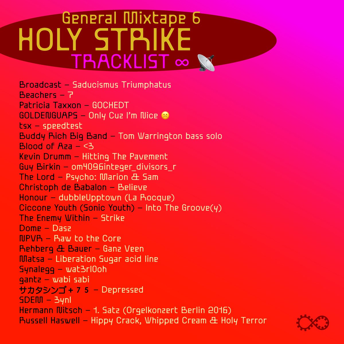 General Mixtape 6 🔊
📡 mixcloud.com/cigamlareneg/g…

Mix by General Magic ∞ tracks from <a href="/Scenenorhasbeen/">Daryl Worthington</a> <a href="/PatriciaTaxxon/">Patricia Taxxon🏳️‍⚧️🧦</a> <a href="/tsxone1/">ㄒ丂乂</a> <a href="/bloodofaza/">blood of aza</a> <a href="/GuyBirkin/">Guy Birkin</a> <a href="/chrisdebabalon/">Christoph de Babalon</a> <a href="/klbdrum/">Keith LeBlanc</a> <a href="/nikvoid/">Nik Colk Void</a> <a href="/metropop_eu/">ramon bauer</a> <a href="/gantz_tr/">gantz</a> <a href="/URNIXTEA/">サカタシンゴ sakata_shingo</a> <a href="/neco_mono/">75</a> <a href="/_sdem__/">SDEM</a> <a href="/RussellHaswell/">Russell Haswell</a> et al.

💥