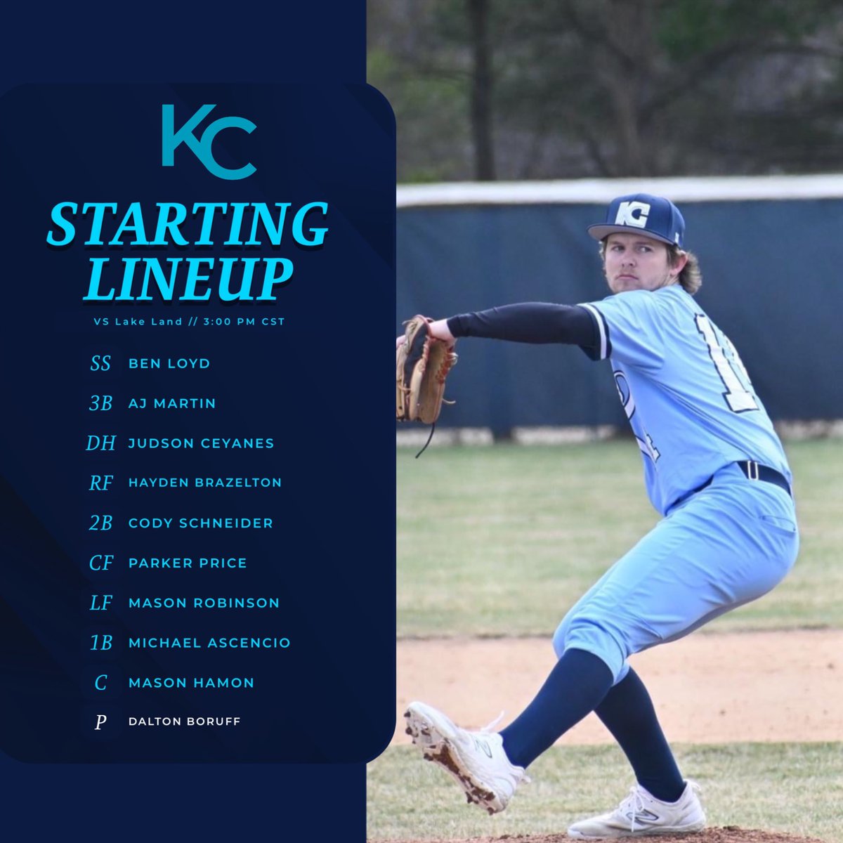 KC_BlueDevils's tweet photo. Thursdays = Boruff Bump Day

#BlueDevils lineup is set for game 1 of the weekend series vs Lake Land!!

#WeareKC https://t.co/b5fOyGWJHF