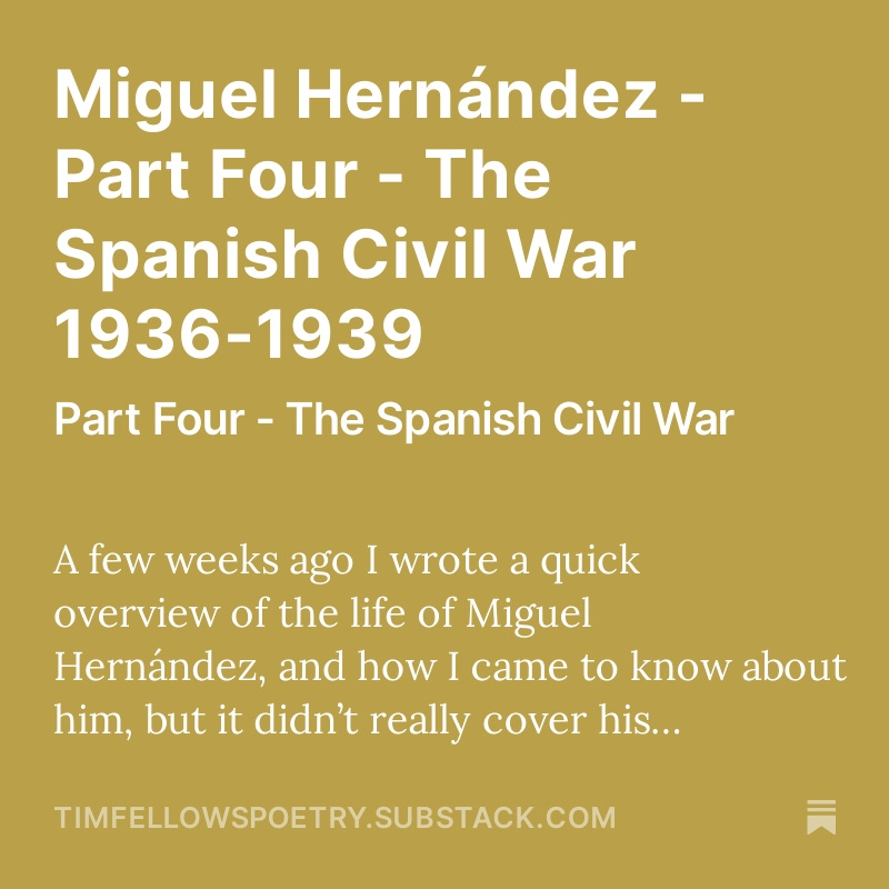 On the 82nd anniversary of his death, part four of my series on Miguel Hernández. @PaulDragonwolf1 @MickJenx @SarahWimbush @MatthewPaulPoet @MatthewMCSmith