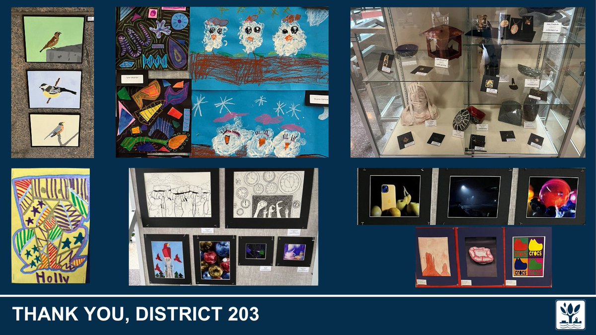 We’re honored to have the @Naperville203 Art Show at the Naperville Municipal Center. This is just a sampling of the art on display now through April 4. Thank you, District 203, for sharing your talent with the City! #Elevate203 #Naperville203