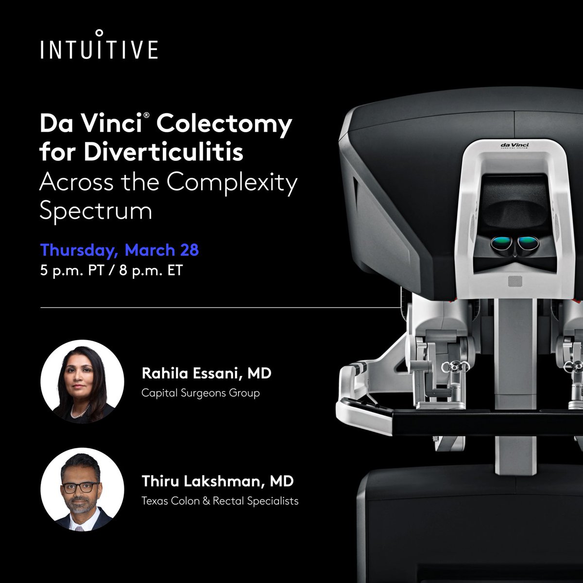 Excited to speak on a common surgical disease tonight at 8pm ET and to share my experience of navigation to total robotic immersion across the complexity spectrum of diverticulitis. ⁦@IntuitiveSurg⁩