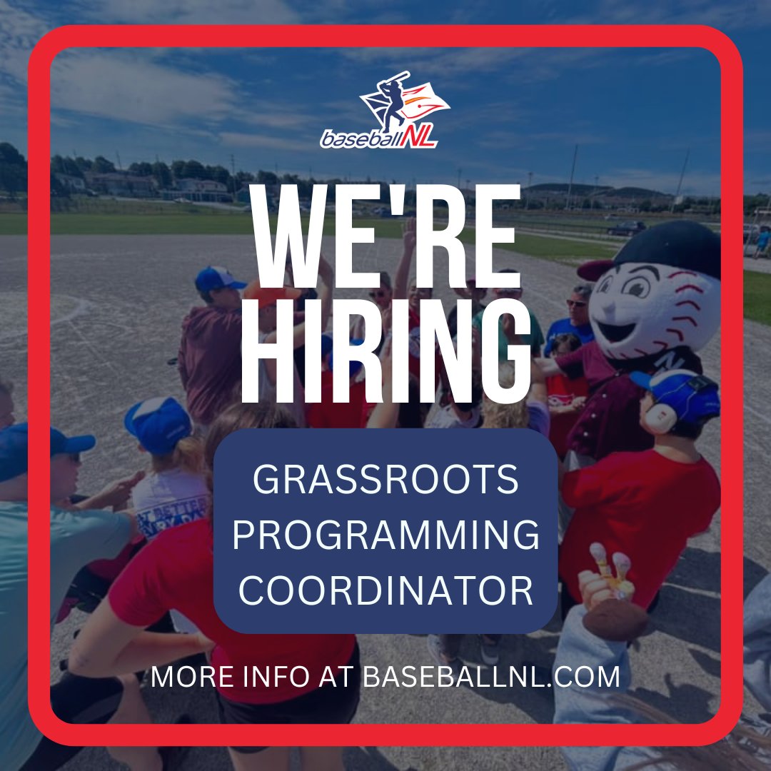 Summer Employment Opportunity 🗣️ The Grassroots Programming Coordinator will be involved in coordinating our Rally Cap Program, Skills sessions & more! The deadline to apply is April 26th 🗓️ Applications must be sent to baseballnl@sportnl.ca 📝 baseballnl.com/article/74358