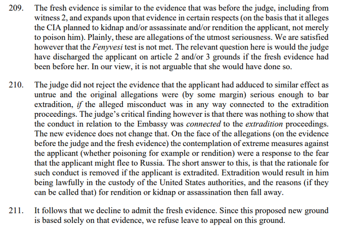 Excellent analysis of the mind-boggling reasoning from Judges Jeremy Johnson & Victoria Sharp, in the #AssangeCase, to not consider fresh evidence. on the CIA's plans to assassinate, kidnap, or poison #Assange! 
This trial is a farce!!! 
Death of UK justice by a 1000 cuts!