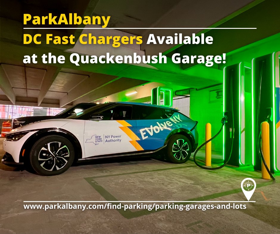 Need to charge up your Electric Vehicle in #DowntownAlbany? Head to the Quackenbush Garage and power up with one of Evolve NY’s four state-of-the-art DC Fast Chargers, located on the first floor!

@NYPAenergy #AlbanyNY #EVChargers