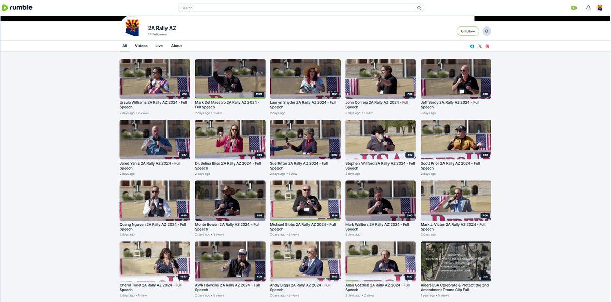 Thanks, again, to everyone who participated in &amp; attended the recent Celebrate &amp; Protect the Second Amendment Rally!

Special Guest Speaker videos are now posted at the #2ARallyAZ Rumble channel!

Check it out here: rumble.com/c/c-1419454

#AZ #Arizona #2A #RKBA #Events #AZLeg