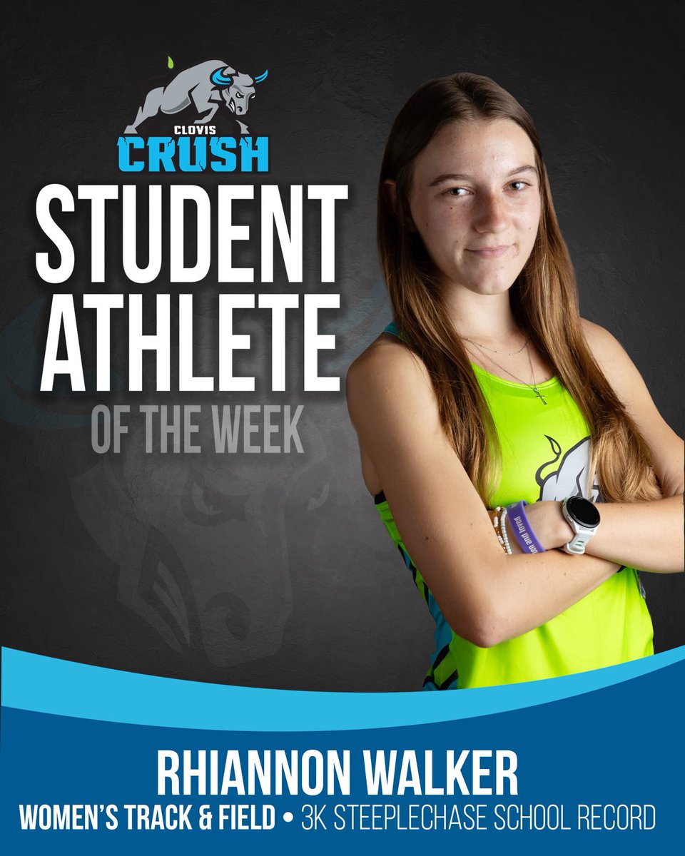 Phenomenal work by our latest ⁦@Crush_Athletics⁩ SAOTW, Rhiannon Walker from track & field! Rhiannon set a new school record in the 3k Steeple and is now ranked #1 in the State! #VamosCrush