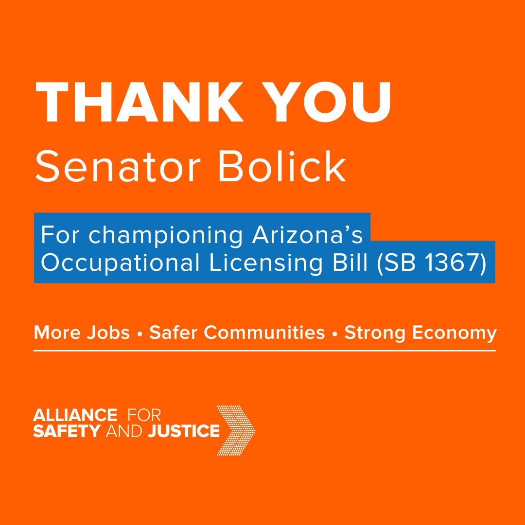We are so grateful to @ShawnnaLMBolick for leading the passage of pro-safety, pro-jobs SB1367 in AZ today! SB1367 will: 1. Create a pathway to jobs for those with old records and help them rebuild their lives, 2. Make communities safer, and 3. Strengthen our economy.