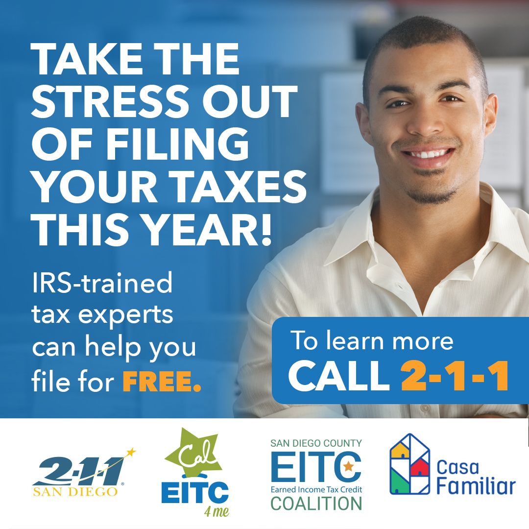 Obtain Free Income Tax Assistance at Casa Familiar or find the nearest provider by calling 2-1-1! #FreeTaxPrepSanDiego #VITASD #CasaFamiliar #Taxes2024 #EITC
