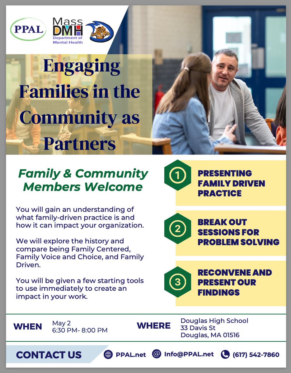 Please join representatives from the Douglas Public Schools, School Committee, Police and Fire Departments in this town wide collaborative conversation in the cafeteria of Douglas High School on May 2 at 630PM. RSVP to Lauren Tibbetts at ltibbetts@douglasps.net.