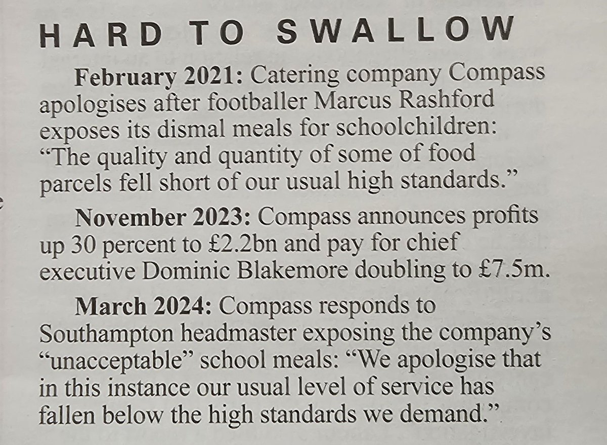 Courtesy of <a href="/PrivateEyeNews/">Private Eye Magazine</a> 

Surely basic needs like these in schools should be run as not-for-profit?

£2.2bn is gained by reducing the quality/quantity of the end product.

It's the nutritional needs of our children. Sorry isn't good enough.