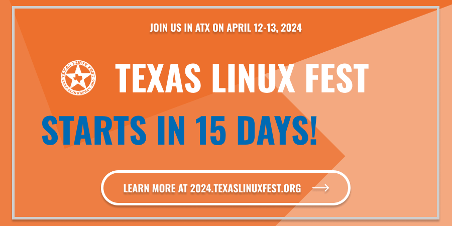 Saddle up! 🌵 We are only 15 days away from a rootin' tootin' good time at #TXLF! 🤠 Register now to join us April 12-13 in ATX! 2024.texaslinuxfest.org/pricing/