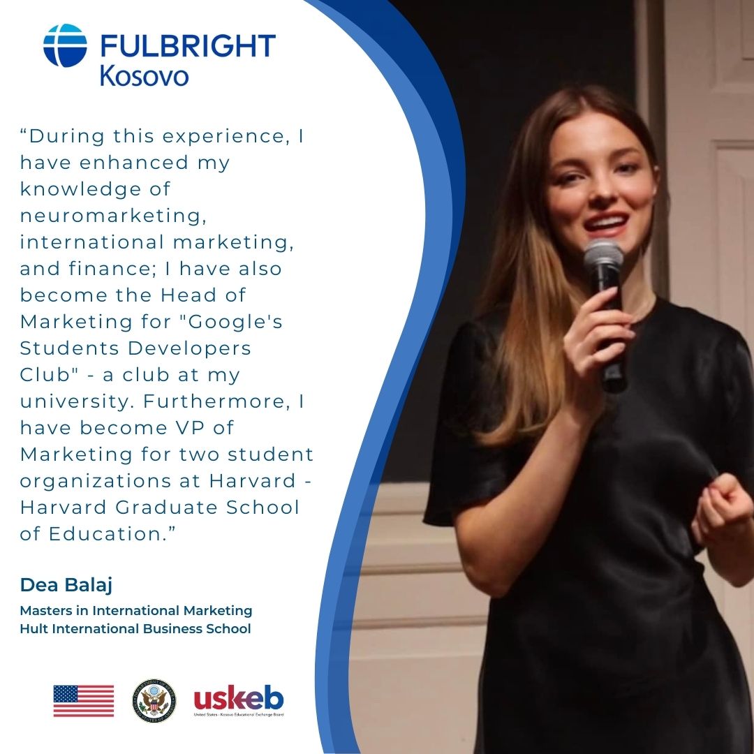 Kosovo students and young professionals, the Fulbright Foreign Student Program (Master's Degree) for 2025-2026 is open for your applications! Read what our grantee, Dea Balaj, who studies International Marketing at @Hult_Business, says about her ongoing #Fulbright experience.