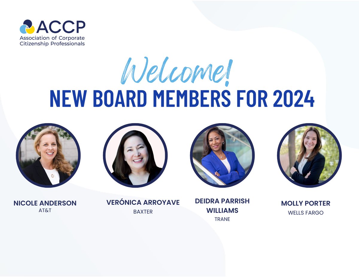 ACCP is thrilled to announce the addition of four new leaders to our esteemed Board of Directors. We eagerly anticipate harnessing their expertise and insights to drive positive impact in the field of corporate citizenship.
