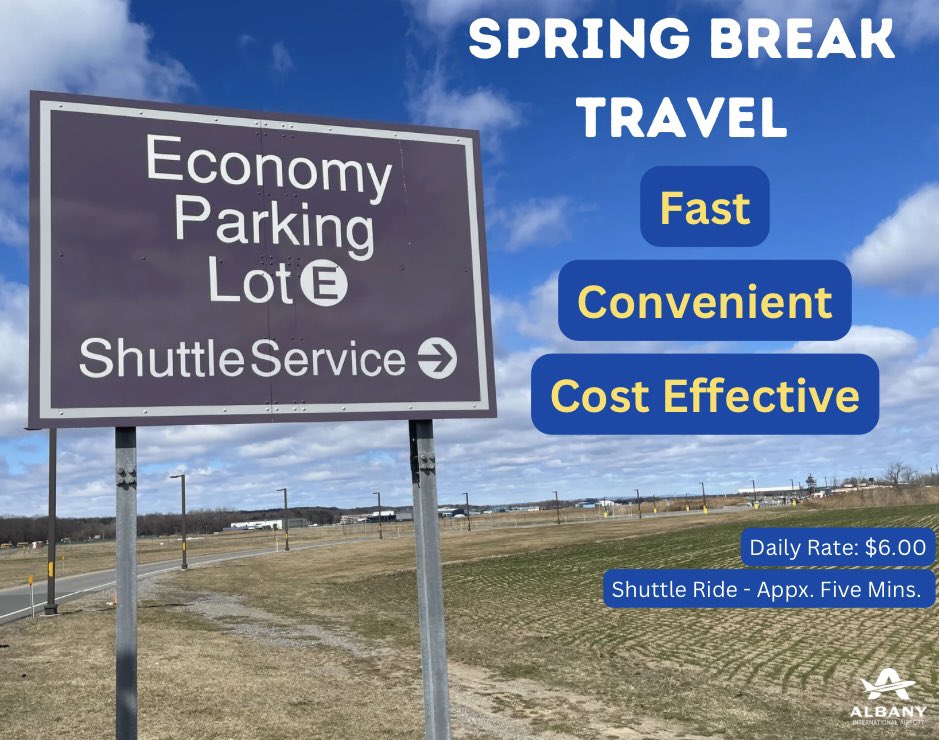 🚨 REMINDER - Spring Break is in full swing and the airport will be busy throughout Easter and next week. Take the stress out of parking. Consider using the Economy Lot for fast and convenient parking. Also - albanyairport.com/construction for the latest info on terminal expansion.