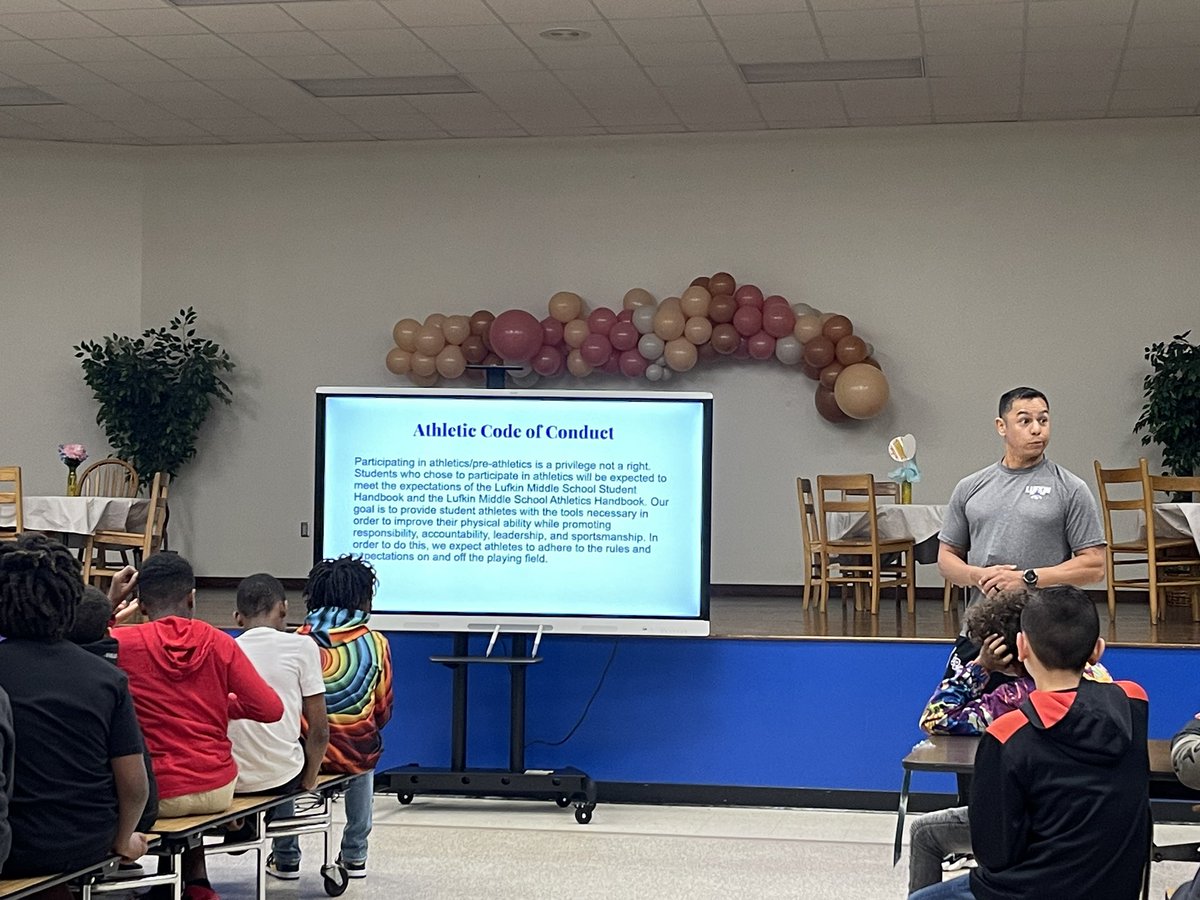 Coach Barrett from LMS encourages our 5th grade boys to pursue their dreams through being responsible for your actions! We are grateful for his words of wisdom! #WeAreLufkin #BRKShiningBright