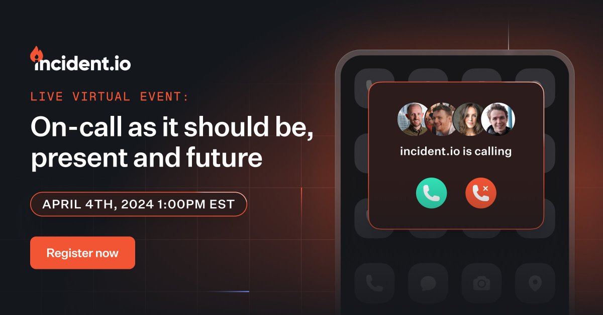 🗓️ Join us next Thursday, April 4th, for the live virtual event: On-call as it should be, present and future 🗓️ We recently launched our take on #Oncall, and we can’t wait to show it to you. From waking your team up at 2am to gleaning insights from #incidents, we’ve got you…