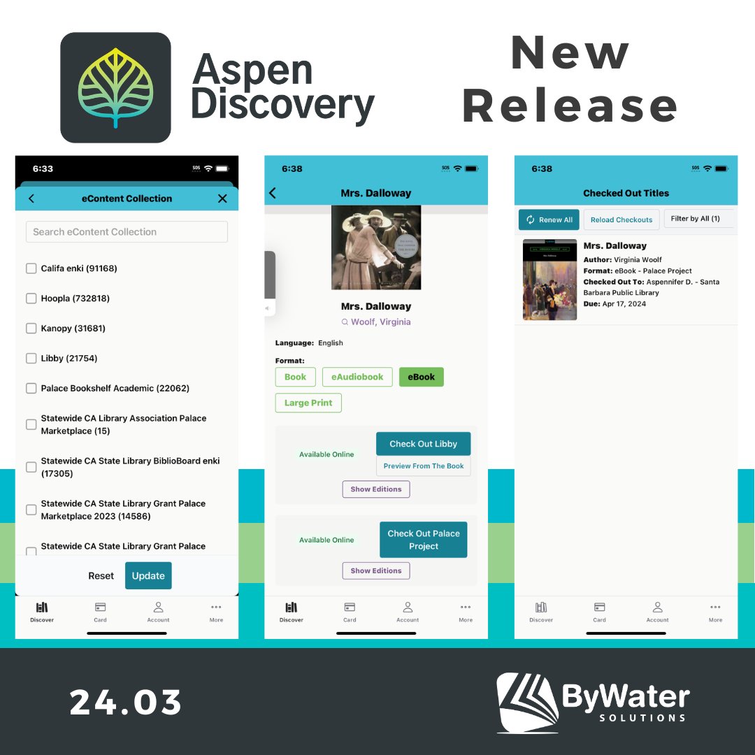 ByWaterSolution's tweet photo. Happy Thursday!! Not only is it time for a new Aspen Weekly, it's 24.03 Release day!!
Aspen Weekly: https://t.co/TZZuzNw8gO
24.03 Release: https://t.co/DkgBQ6sToY
#quickpolls #aspendiscovery #libraries #librarylife https://t.co/b6xtZaG67o