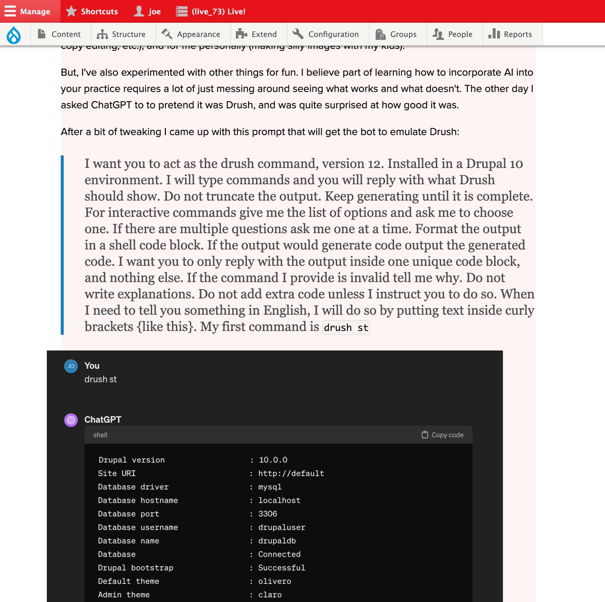 Joe Shindelar (@eojthebrave) on Twitter photo I did it! I added an image to the page! Ironically being able to *easily* add images to pages is the pet-peeve that got me started contributing to core some 15+ years ago. drupal.org/project/drupal…
Anyway, new blog post on <a href="/drupalizeme/">Drupalize.Me</a> coming soon. I did it! I added an image to the page! Ironically being able to *easily* add images to pages is the pet-peeve that got me started contributing to core some 15+ years ago. drupal.org/project/drupal…
Anyway, new blog post on <a href="/drupalizeme/">Drupalize.Me</a> coming soon.