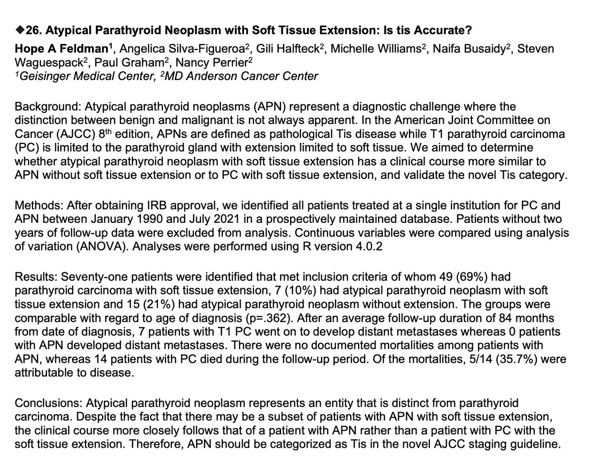 Atypical Parathyroid Neoplasm with Soft Tissue Extension: Is tis Accurate?