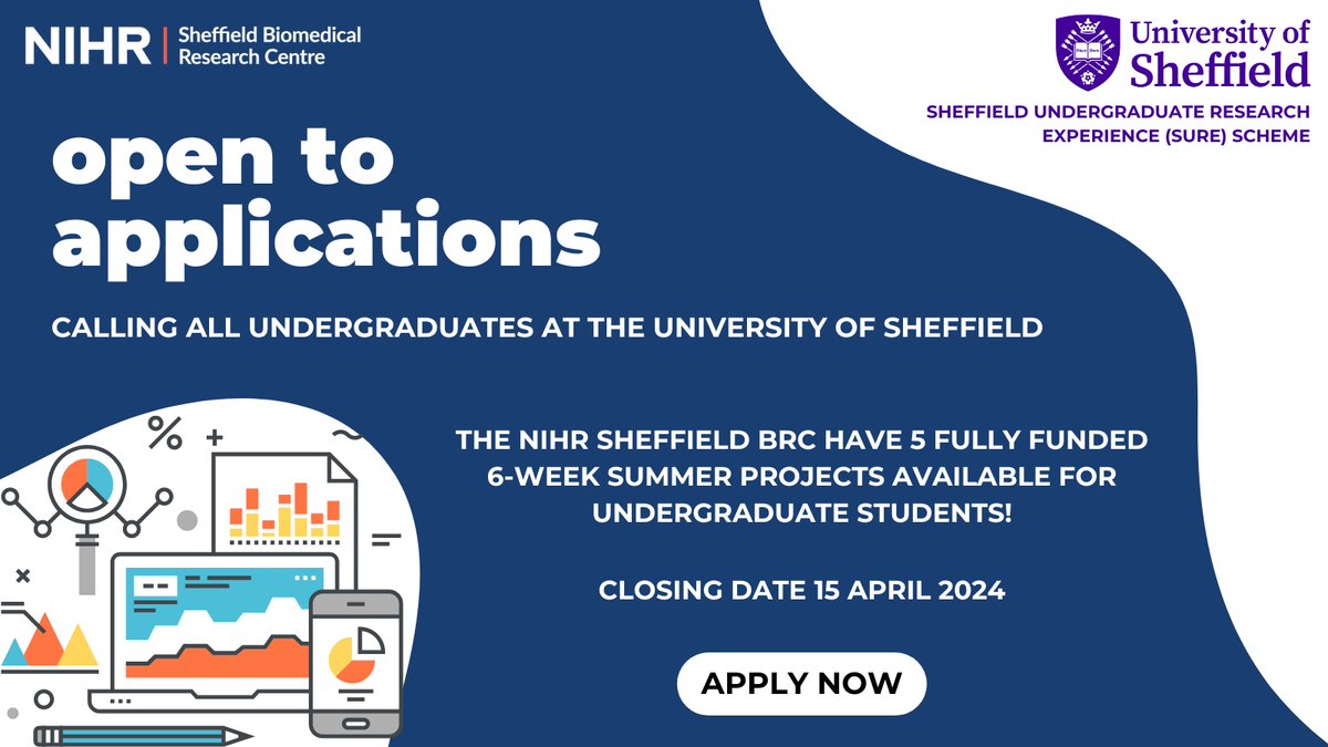 📢 Calling all undergraduate students at @sheffielduni We have 5 fully funded summer projects available for summer 2024! 📅 Applications close on 15 April Find out more and apply here: bit.ly/3xhvxXB