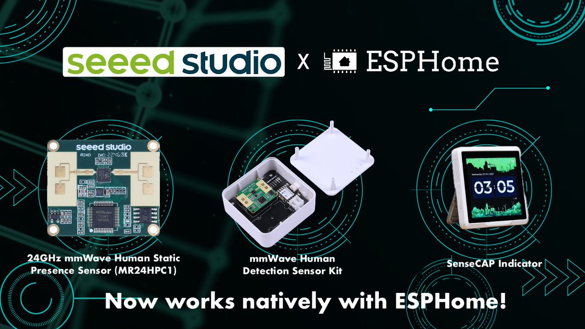 seeedstudio's tweet image. #SmartSensing 📢 Exciting news!Our 24GHz mmWave Sensors and SenseCAP Indicator now work natively with @esphome_ ! Enhance your IoT devices with our more accessible and flexible solutions.🚀
 
Check out our blog for more info:
🔗lnkd.in/gnuuPuYU

#IoT #SmartHome #Automation
