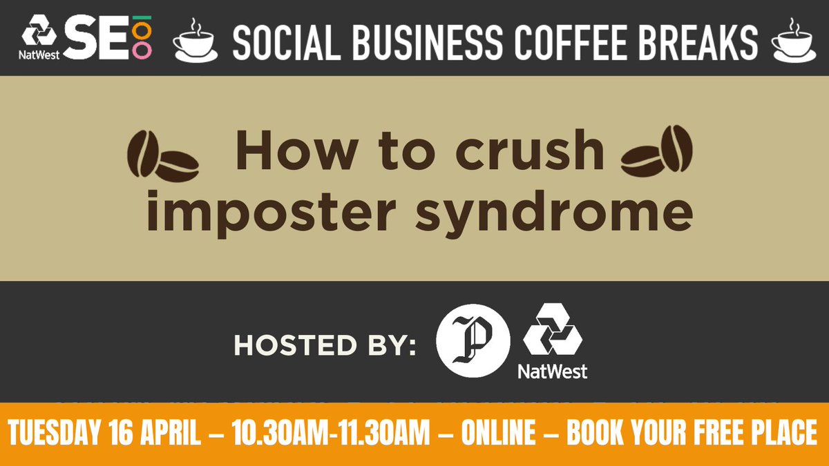 Do you ever suffer from imposter syndrome? Join us on 16 April for our free Social Business Coffee Break webinar on crushing self-doubt and building confidence as a social enterprise leader. Book your place here: eventbrite.co.uk/e/how-to-crush… @SocComCap #SE100