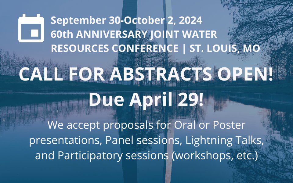 Reminder! Abstracts are due April 29 for the #AWRA2024 Joint Water Resources Conference with @ucowr & NIWR! Share your expertise and submit an abstract! Learn more: awra.org/Members/Events……
