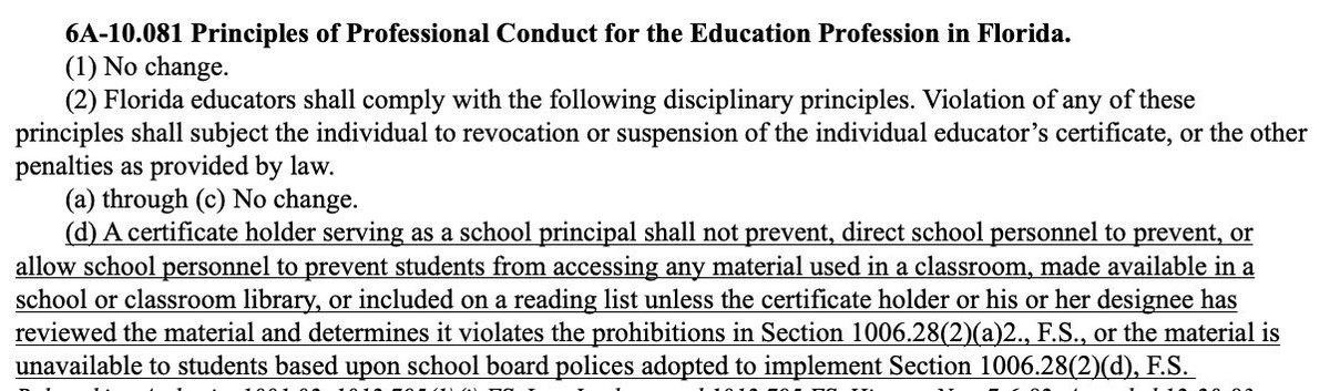 The language update to the Principles of Professional Conduct that will likely go to the FL BOE in April for a vote is now posted for public comment. Let them know that adding another threat to educators will not solve our censorship issues. flrules.org/Gateway/View_n…