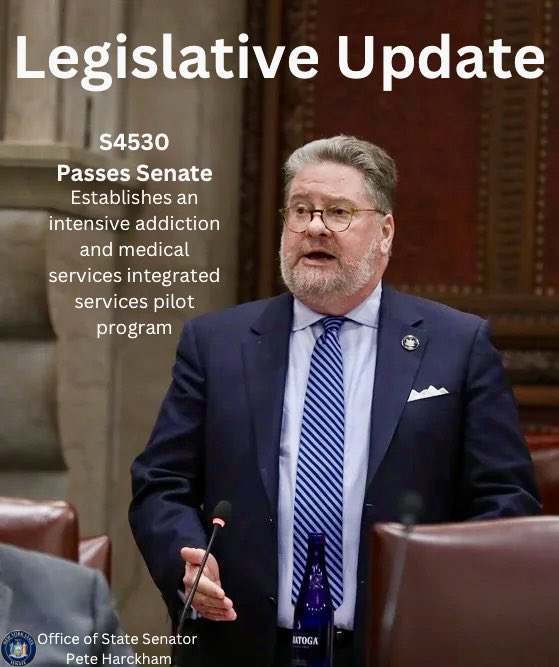 My bill establishing an integrated service for treating individuals dealing with medical conditions and substance use disorder passed unanimously in the @NYSenate yesterday. We have to get smarter in treating co-occurring conditions to get more NYers on the road to recovery.