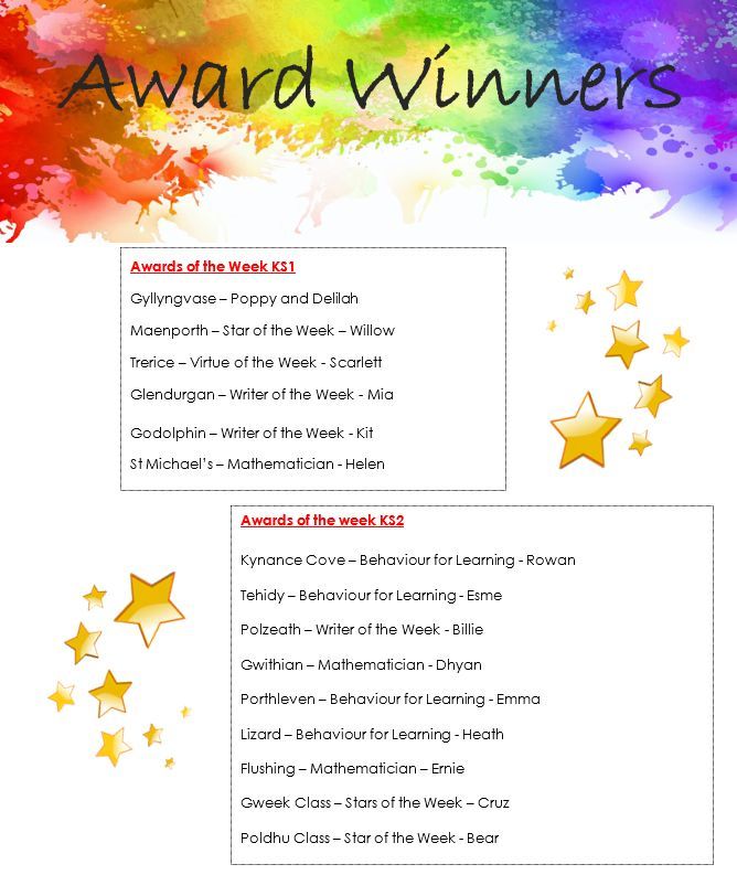 Our award winners this week are...