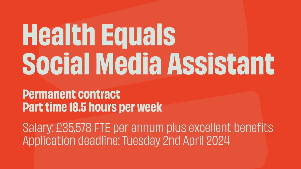 There’s not long left before our Social Media Assistant vacancy closes. ⌛ We’re on the lookout for a social media-savvy individual to grow our following, raise awareness of health inequalities and encourage users to act. Apply by 2 April 👇 brnw.ch/21wIjeV