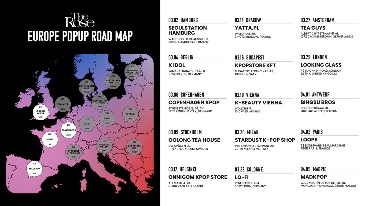 [DAWN TO DUSK TOUR] Updated Popup Locations 📍Paris 04.02 - LOOPS Don't Miss Out 🔗officialtherose.com/pop-ups #TheRose #더로즈 #DAWNTODUSKTour