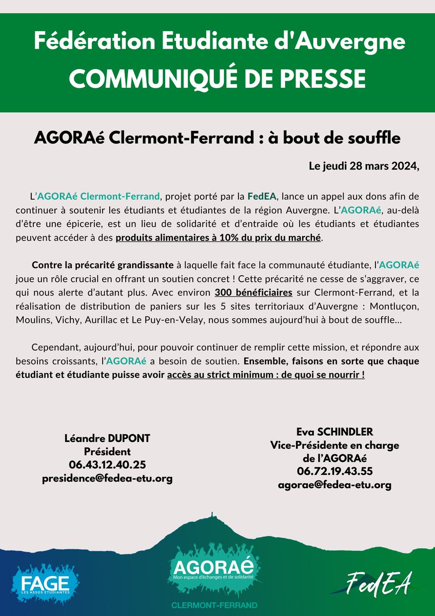 #JeunesEtPauvres | AGORAé en péril ‼️

La FedEA lance un appel aux dons pour faire face à la précarité étudiante explosante qui met L'AGORAé Clermont-Ferrand dans une situation délicate. 

Pour que les étudiants et étudiantes puissent avoir accès au strict minimum : MANGER !