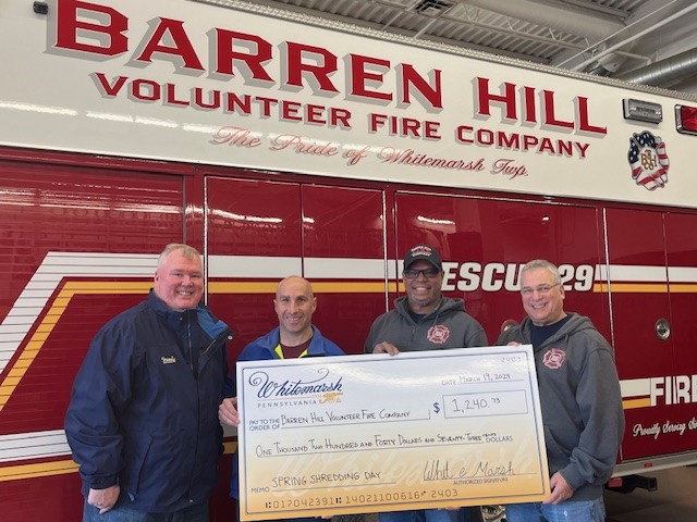 Thank you to residents who donated more than $1200 as part of the Spring Shredding Day. The money will benefit the Barren Hill Volunteer Fire Company and Township Day on April 20.