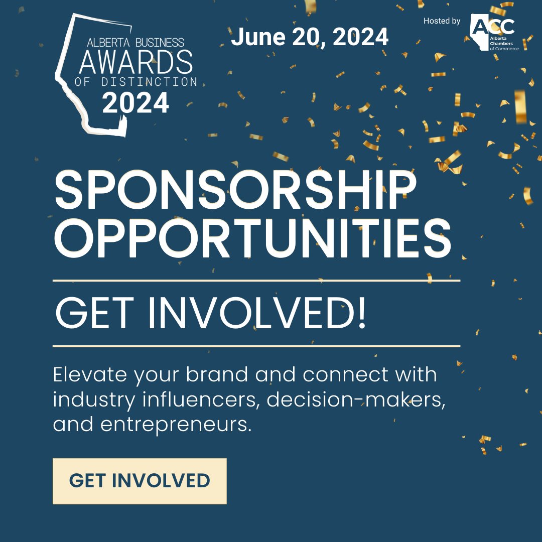Interested in becoming a sponsor of the prestigious Alberta Business Awards of Distinction? 🏆✨Gain unparalleled exposure among Alberta's top businesses! Get involved today! abbusinessawards.com/sponsorship-op… #abbiz #abchambers #accabad2024 #abad2024 @albertachambers