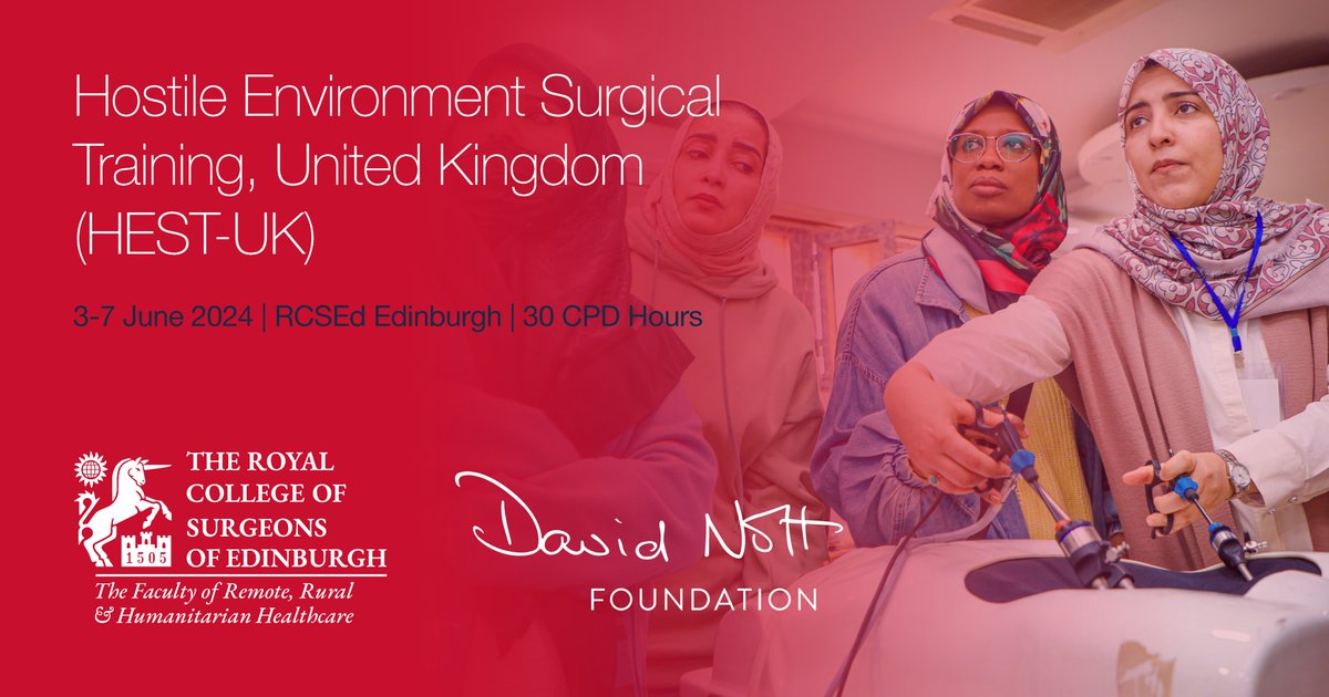 Faculty of Remote, Rural & Humanitarian Healthcare (@rcsedfrrhh) on Twitter photo The <a href="/RCSEd/">The Royal College of Surgeons of Edinburgh</a> has partnered with the <a href="/NottFoundation/">David Nott Foundation</a> to deliver the Hostile Environment Surgical Training UK Course (HEST-UK).
This collaboration aims to address the critical shortage of skilled surgical care in conflict and disaster zones.
Read more: bit.ly/43zqvSr The <a href="/RCSEd/">The Royal College of Surgeons of Edinburgh</a> has partnered with the <a href="/NottFoundation/">David Nott Foundation</a> to deliver the Hostile Environment Surgical Training UK Course (HEST-UK).
This collaboration aims to address the critical shortage of skilled surgical care in conflict and disaster zones.
Read more: bit.ly/43zqvSr